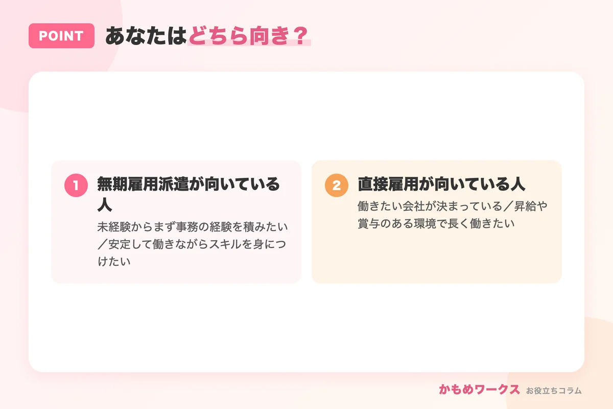 無期雇用派遣と直接雇用の選び方